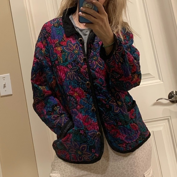 VTG Boston Traveler Y2K Boho Floral Quilted Jacket Folk Style Colorf Women Large - Picture 3 of 12